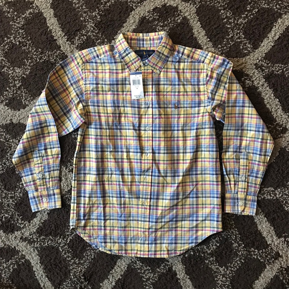 Ralph Lauren Yellow Plaid Button Up Shirt Size 14